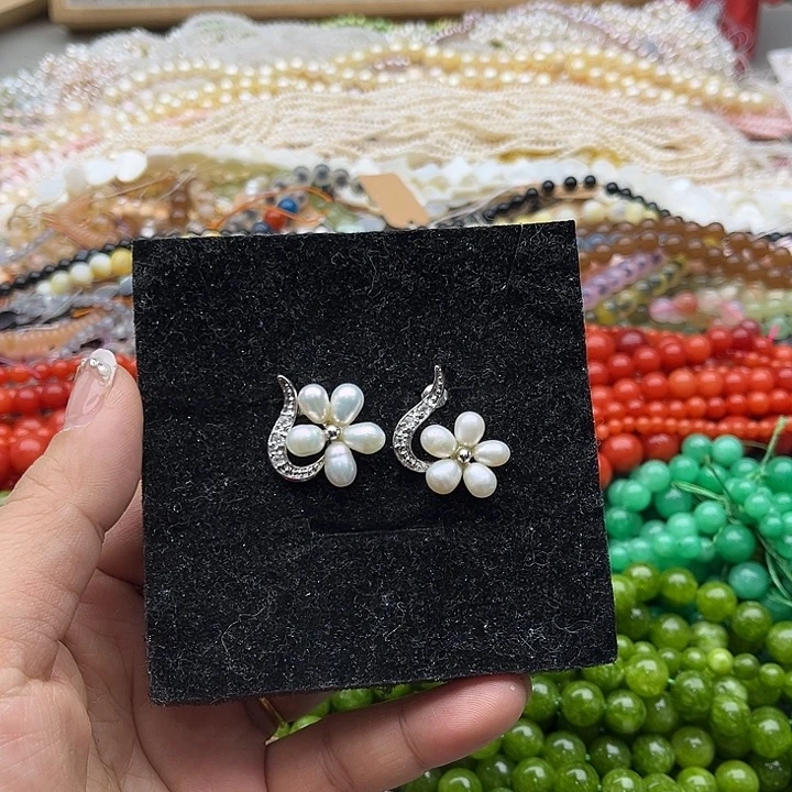 玛瑙/玉髓珠宝半成品未镶嵌一对珍珠耳钉