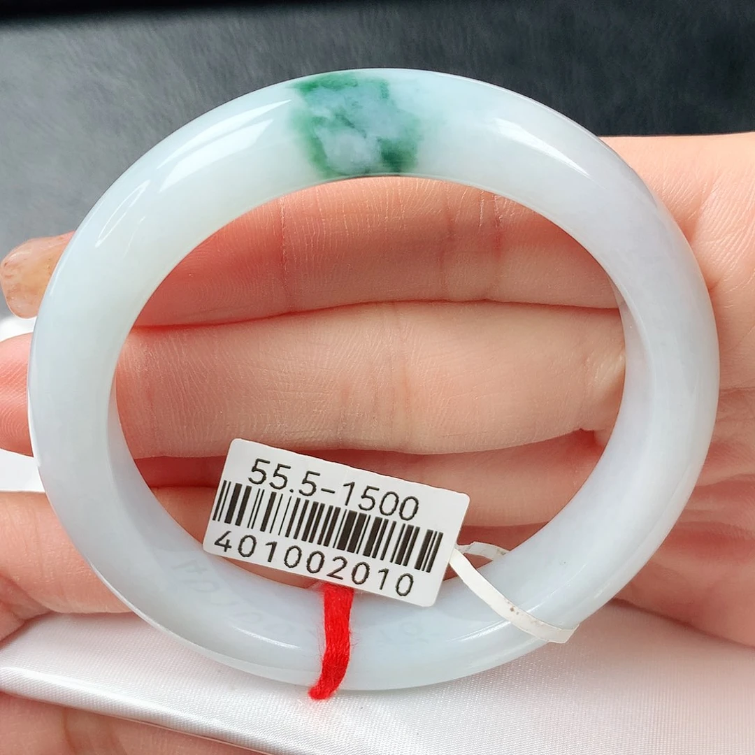 翡翠手镯未镶嵌白底飘蓝花正圈55圈口50号