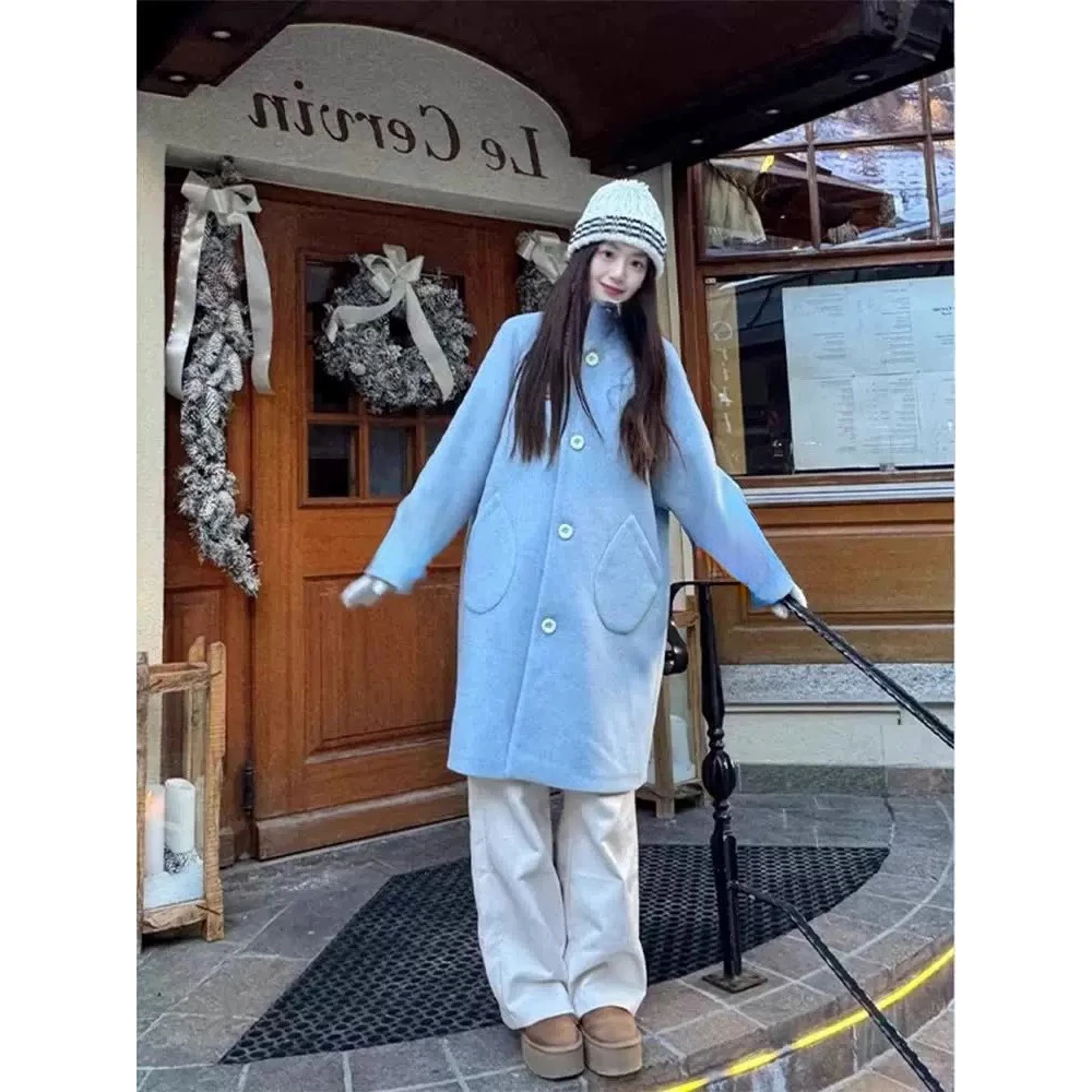 毛呢外套中长款24秋冬学院风斗篷呢子大衣K7WIN238