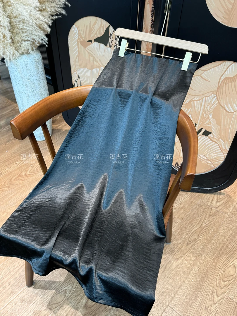 【鎏光裙】2025春夏新款缎面三醋酸女百搭显瘦裙子女松紧腰