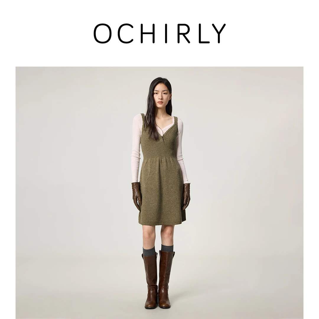 【特享折扣】OCHIRLY欧时力100%羊毛提花吊带毛织连衣裙收腰25冬