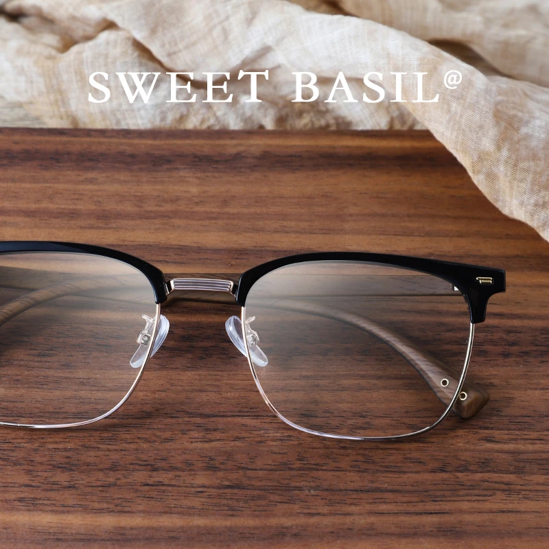 Sweet basil/紫淑木纹双拼方形理工男镜框男士眼镜散光近视眼镜