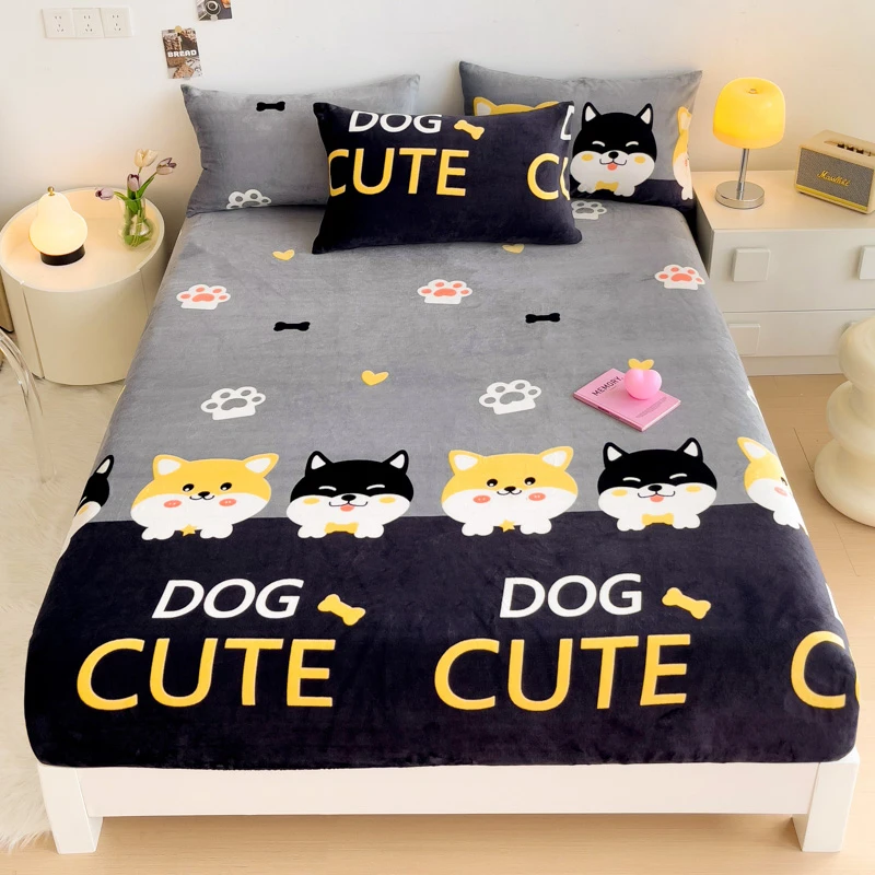 加绒加厚牛奶绒床笠罩冬季2024新款珊瑚绒床罩床垫套单人全包床单