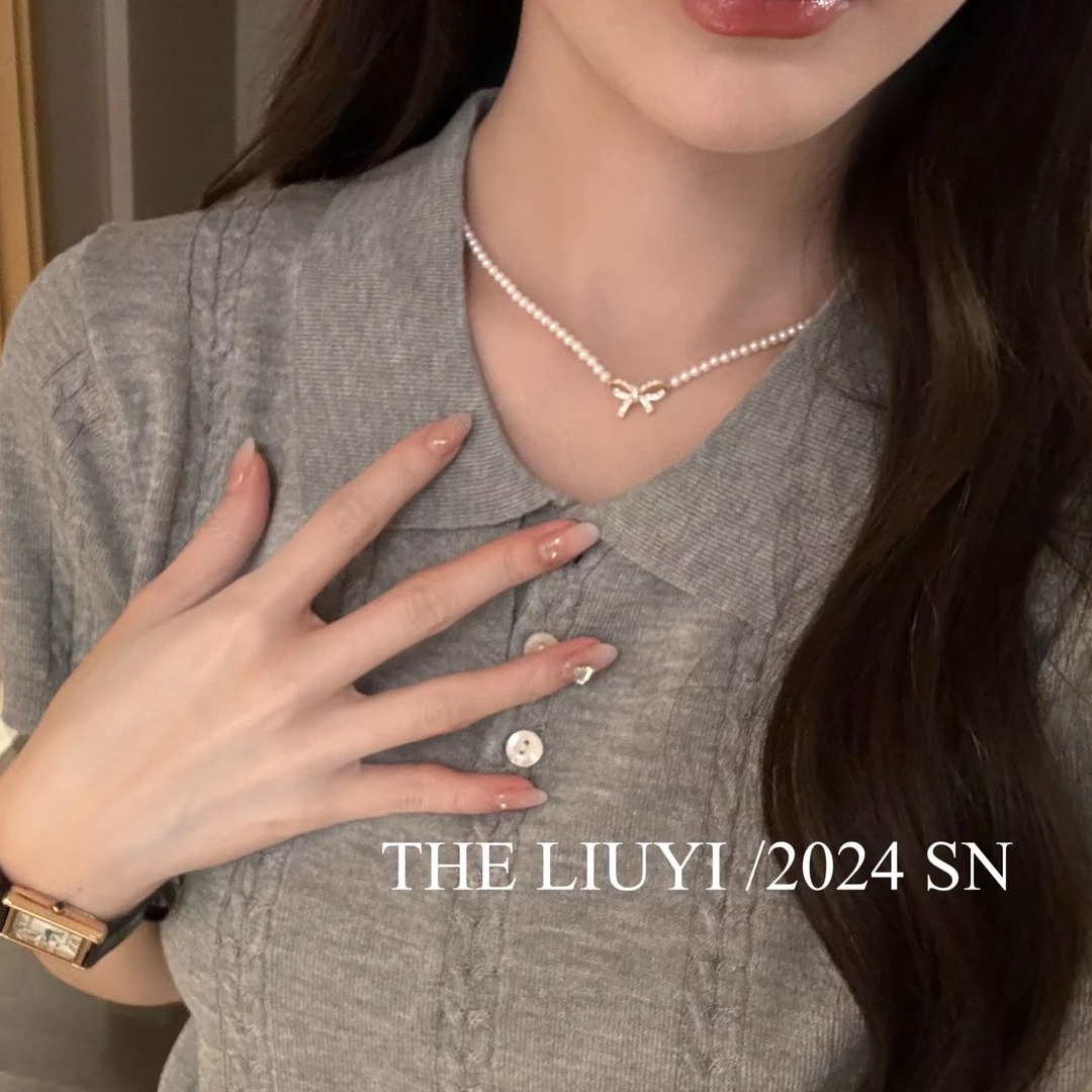 非金属仿珍珠项链 【LIUYI】金色蝴蝶结珠珠项链6066