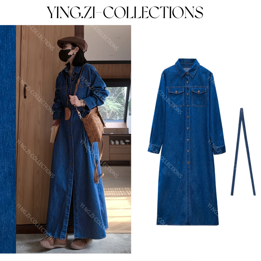 Ying-Zi【澜山】牛仔连衣裙复古宽松长袖