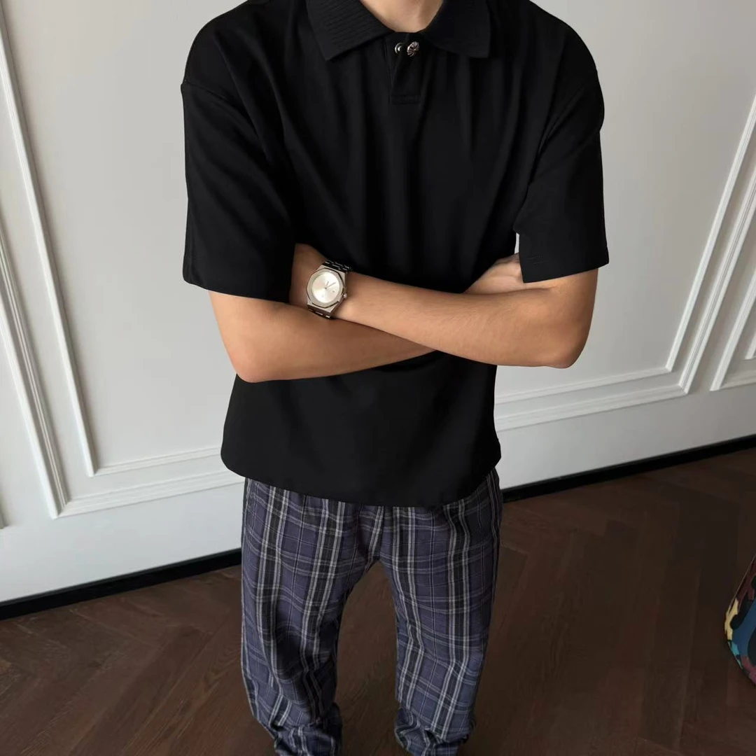 ''TZG''夏季百搭空气层凉感极简polo衫翻领磁吸扣翻领上衣纯色