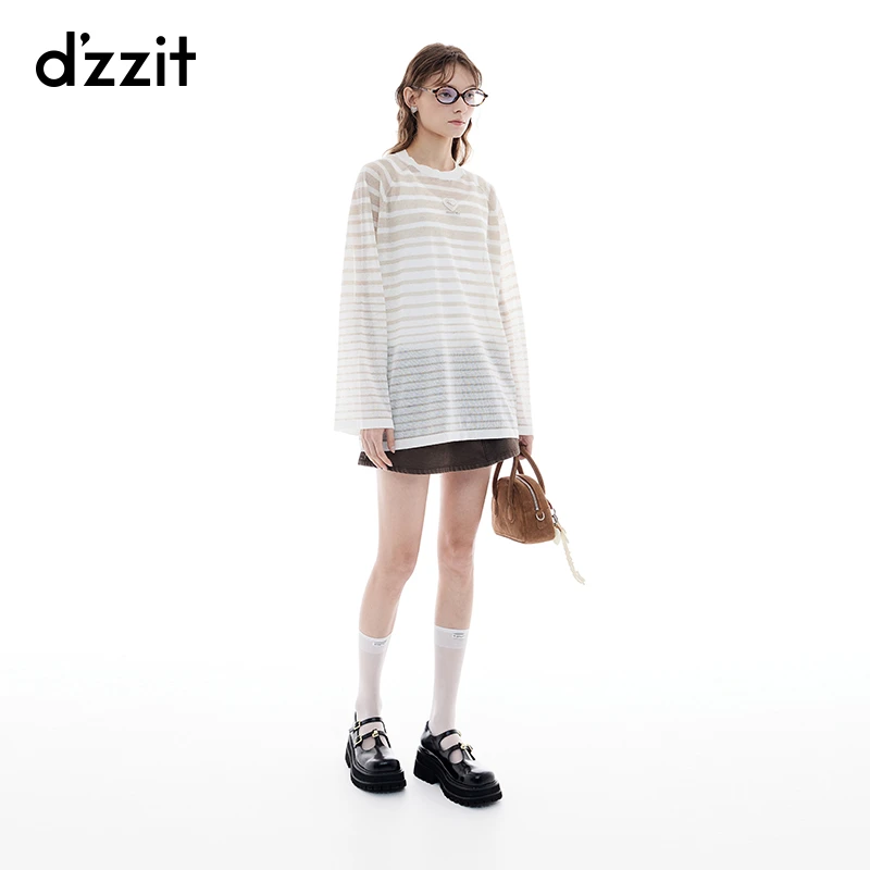 【商场同款新品】dzzit地素长袖针织衫25夏薄款条纹上衣女3J2E4022N