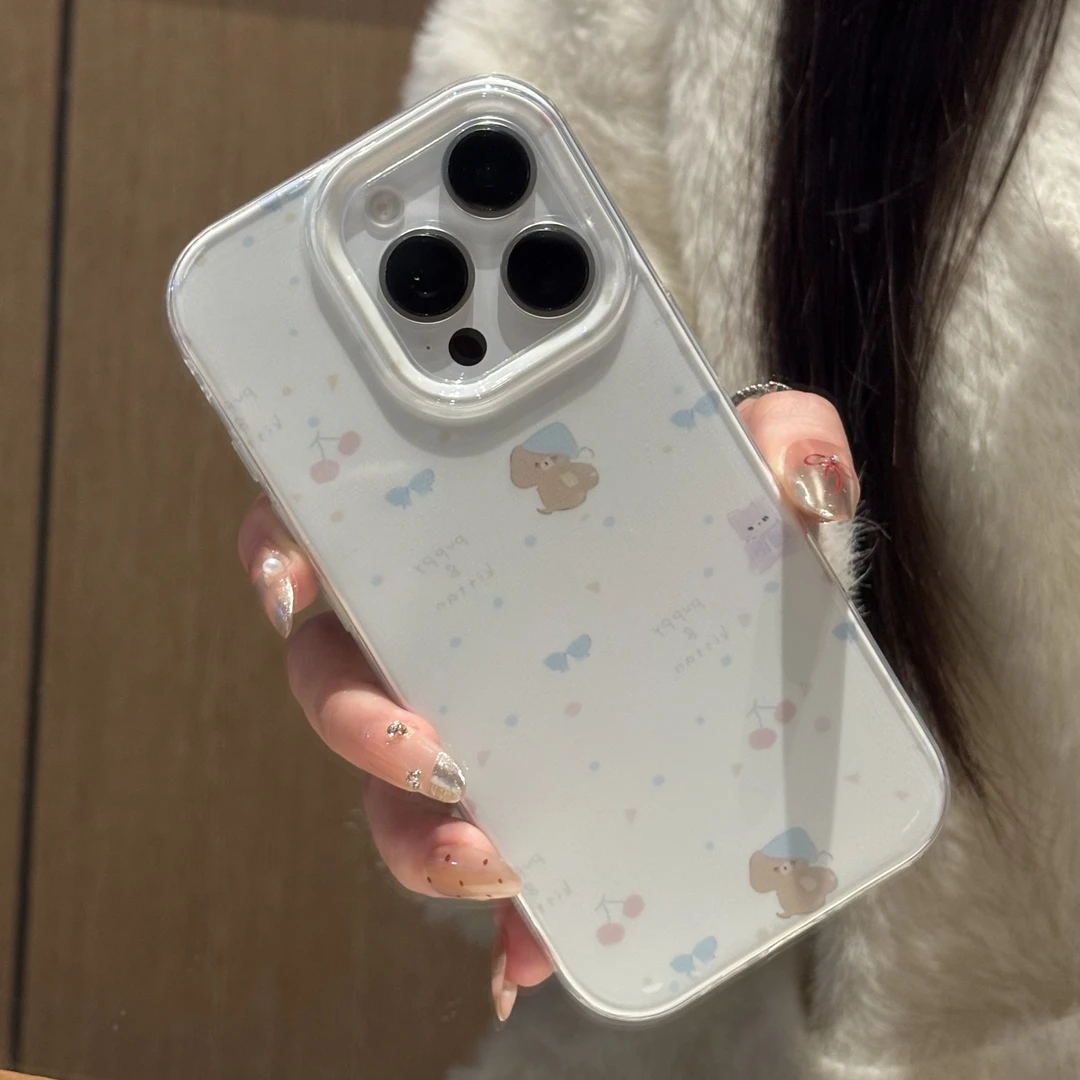 彩色小点睡帽小狗小猫适用苹果17pro果冻二合一手机壳iPhone16/15