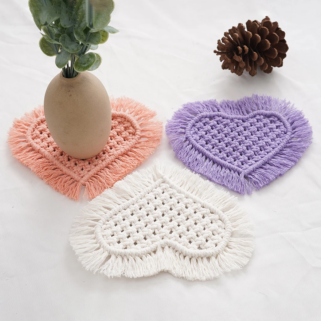 手工编织杯垫爱心餐桌桌垫创意ins风简约民宿厨房防烫心形隔热垫