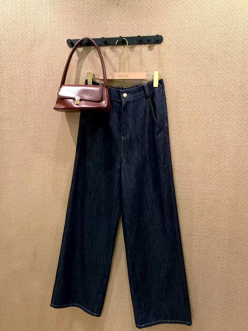 【芝士Cheese】雨中曲  水洗极简风阔腿裤薄款秋季松紧腰牛仔裤