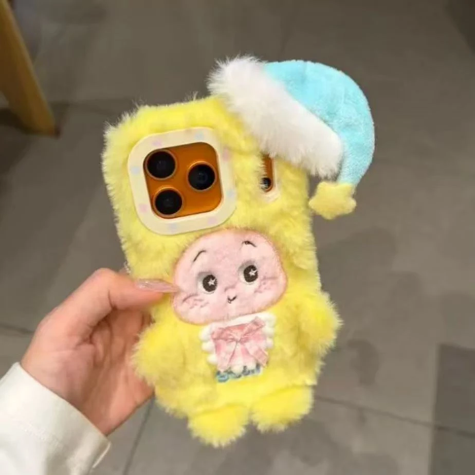 卡通毛绒睡帽星星人适用iPhone17promax手机壳苹果16Pro创意15/14