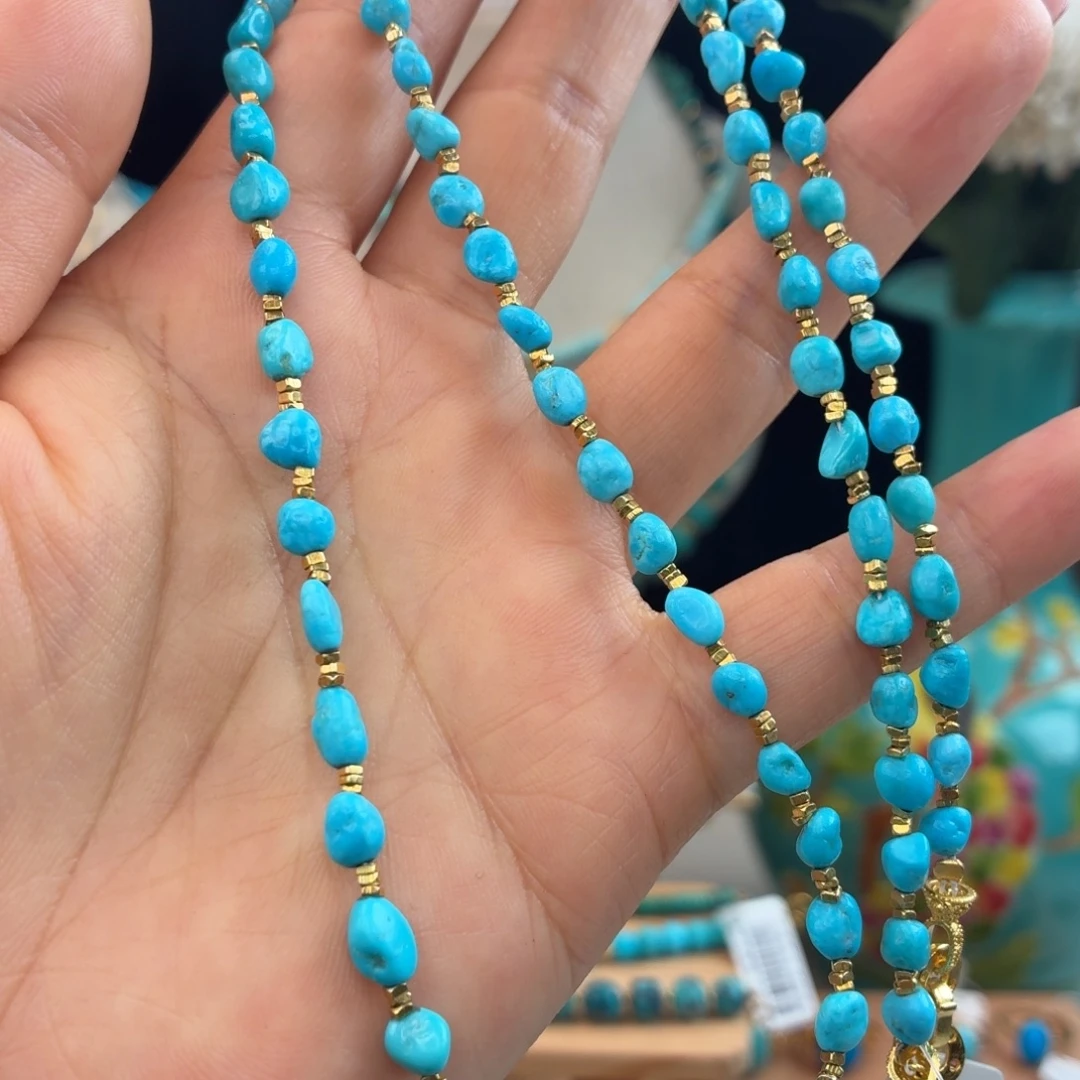 绿松石银S925镀金镶嵌颈饰