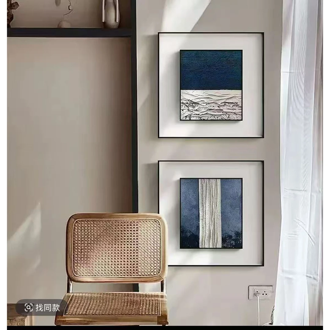 L45邃蓝侘寂风蓝色抽象平面喷绘艺术客厅餐厅高级感挂画50*50*2