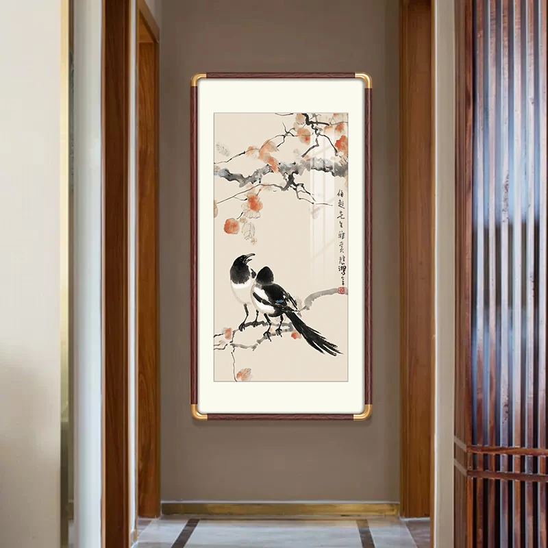 装饰画玄关作品挂画客厅新中式艺术复古梅花喜上眉梢装裱高级感