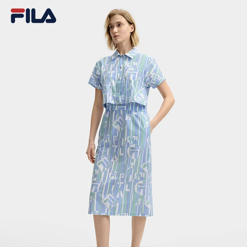 Fila/斐乐夏季新款欧若风女士户外休闲运动梭织连衣裙F11W524304F