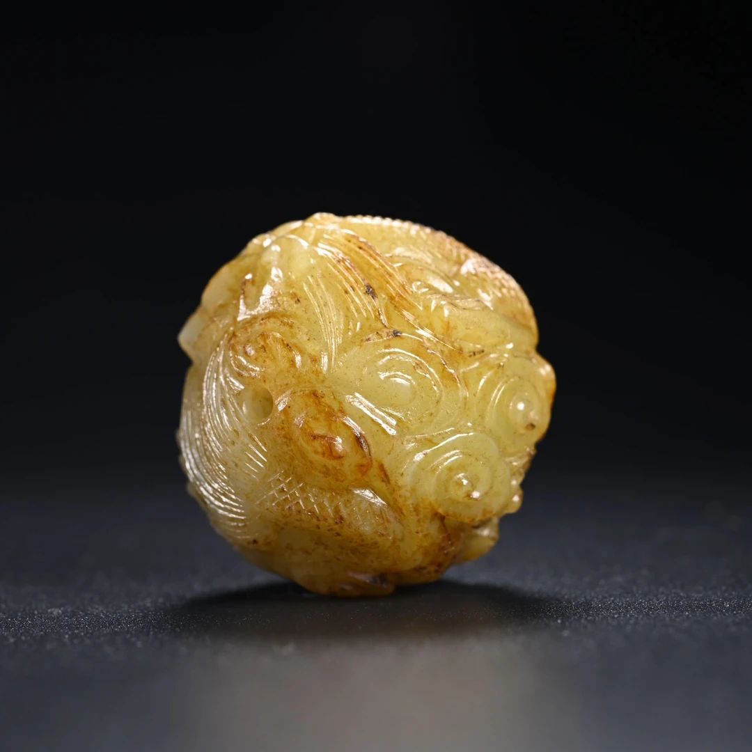 清代和田玉黄玉单珠