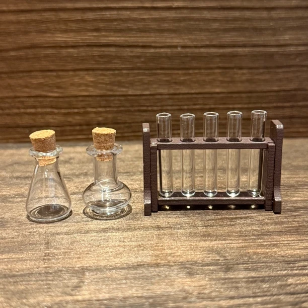微缩娃娃屋棕色试管架玻璃试验瓶迷你过家家玩具