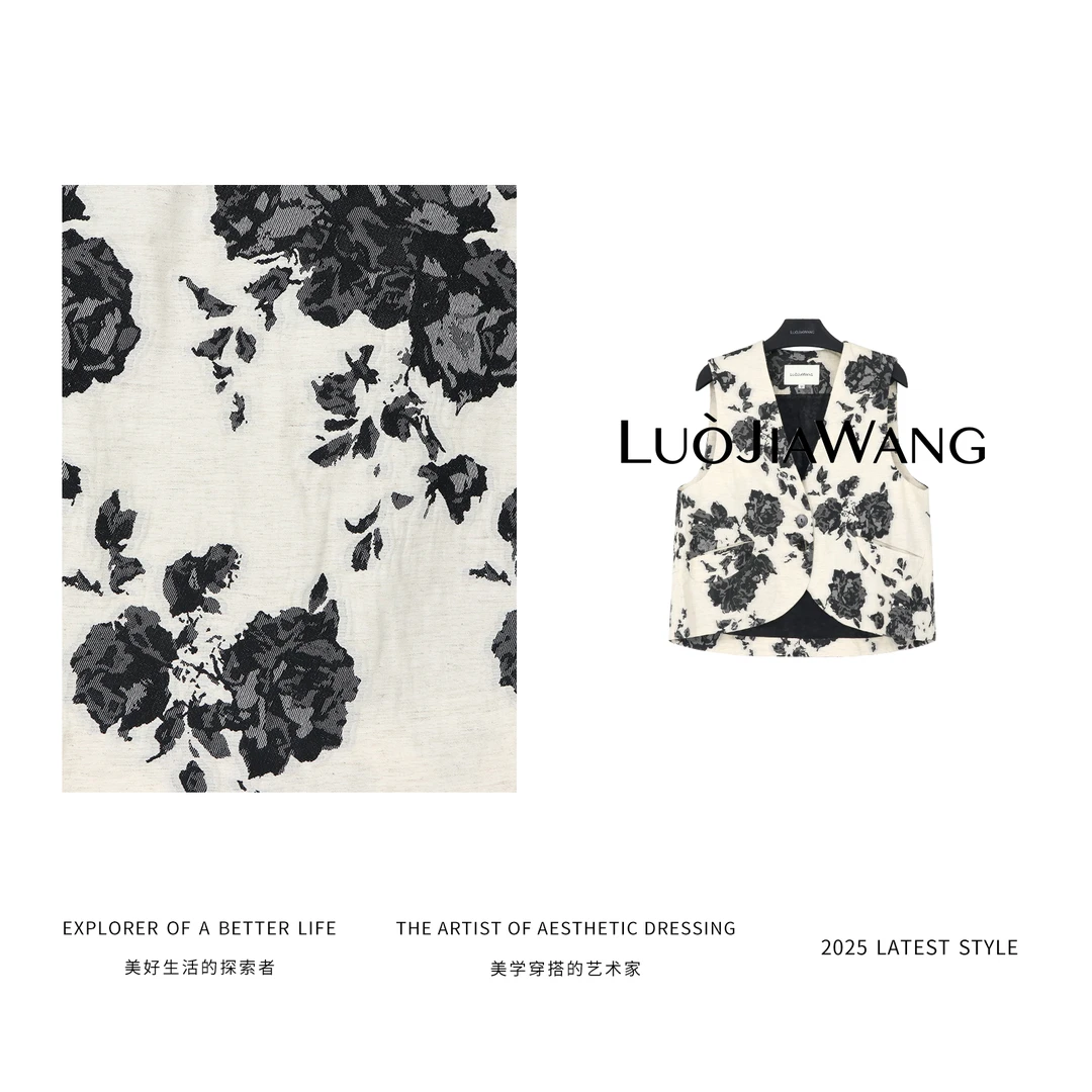 棉亚麻国风新中式提花印花休闲女新款马甲LUOJIAWANG【花漾墨境】