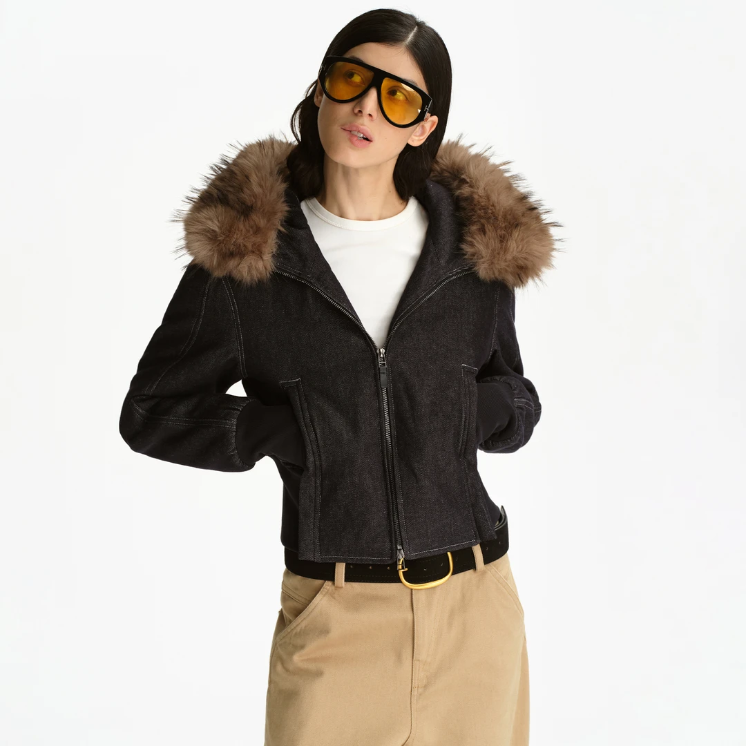 SMIIILE线迹工艺复古毛领可拆卸短款棉服女冬季