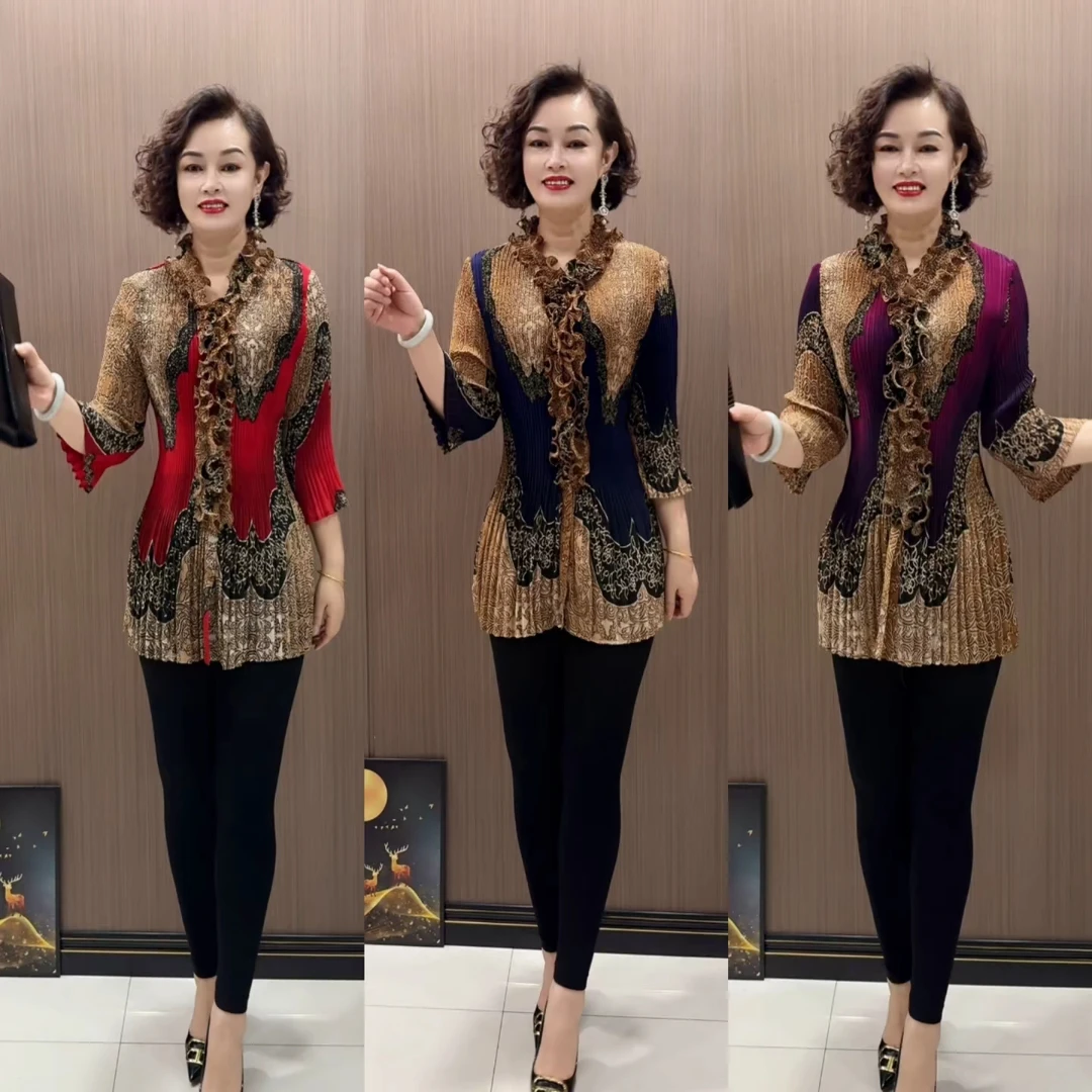 (木耳款）时尚宽松中袖褶皱衬衫洋气显瘦设计春季薄款小衫