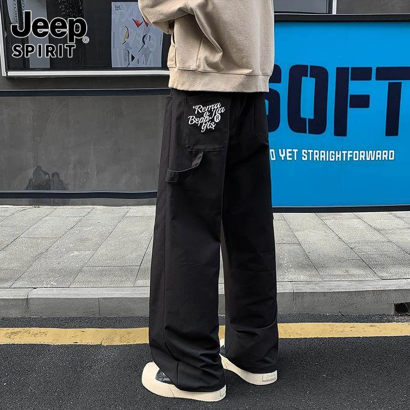 Jeepspirit吉普2025秋冬新款高街刺绣直筒休闲裤男痞帅大码百搭工