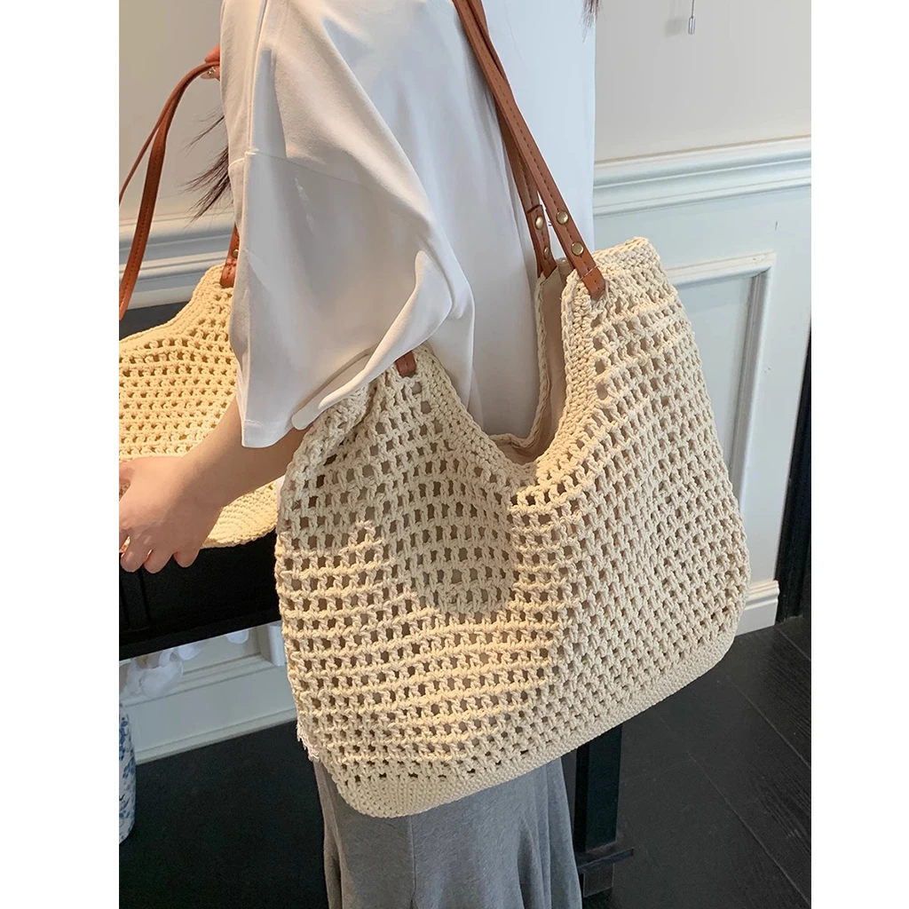 文艺棉线编织单肩包女海边度假学生大容量夏季出门包包休闲百搭