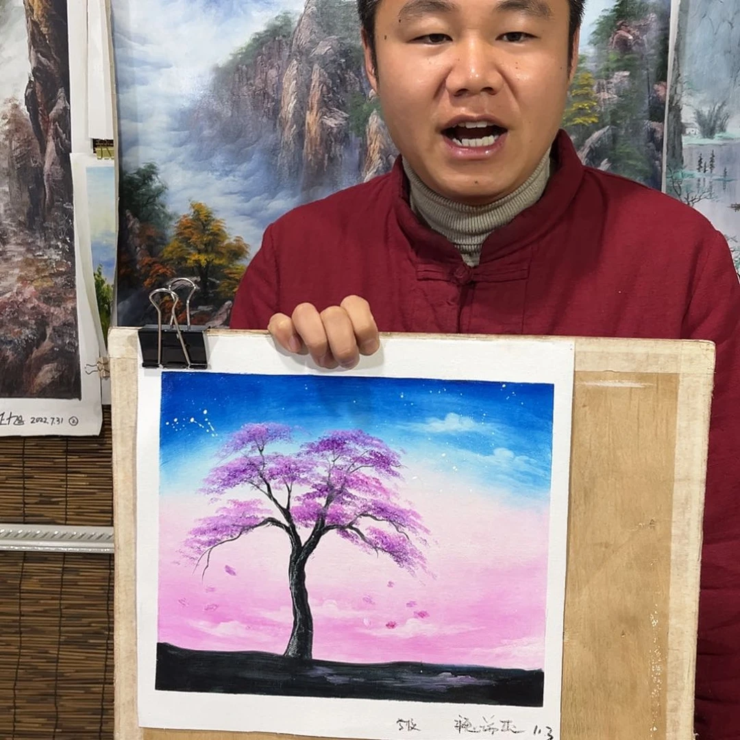 油画刚****7行路人小院绘画作品