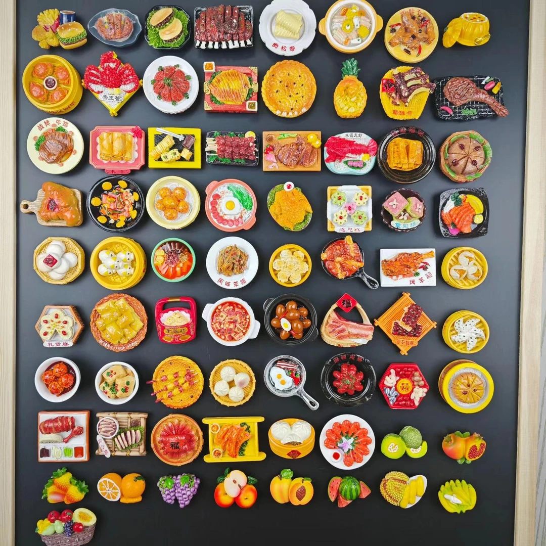 食玩冰箱贴推推乐中式菜肴高仿真手绘带磁吸可贴门板家电