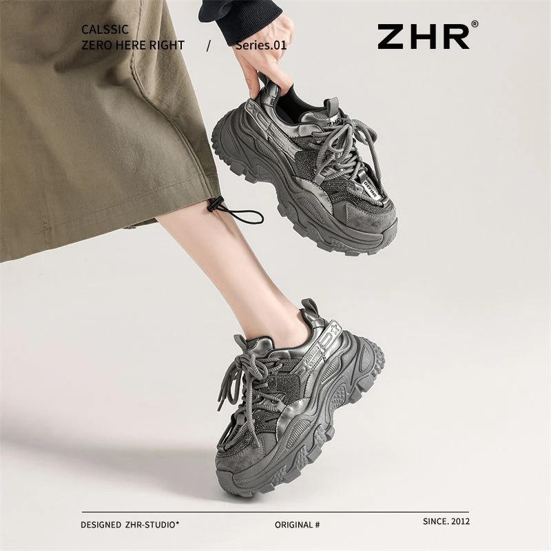 ZHR时尚厚底休闲鞋女鞋2025春季新款百搭潮流运动厚底老爹鞋女ins