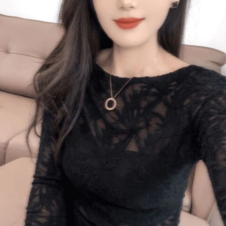 【全额运补】高级感V领镂空蕾丝女长袖秋冬新款修身内搭打底衫上衣