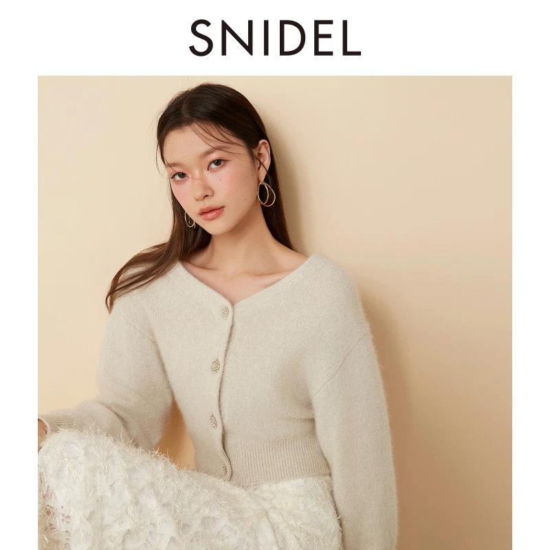 SNIDEL简约V领长袖羊毛针织开衫外套SWNT245015