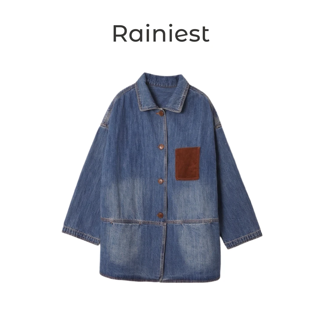 雨哥Rainiest牛仔撞色翻领廓形外套S259O027B3