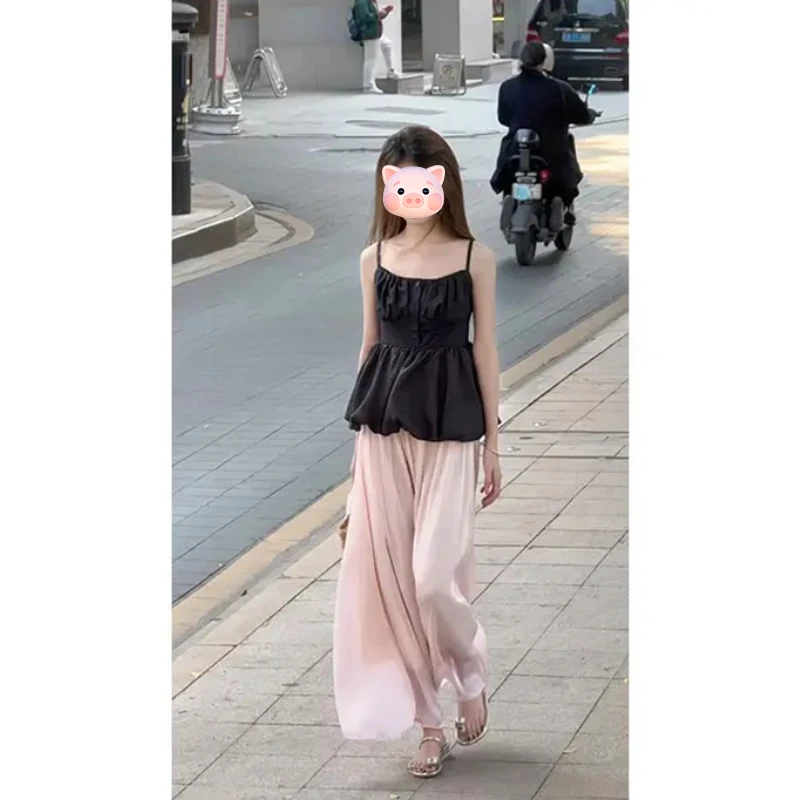 2025春季高级感时尚气质显瘦吊带背心上衣松紧腰半身长裙两件套装