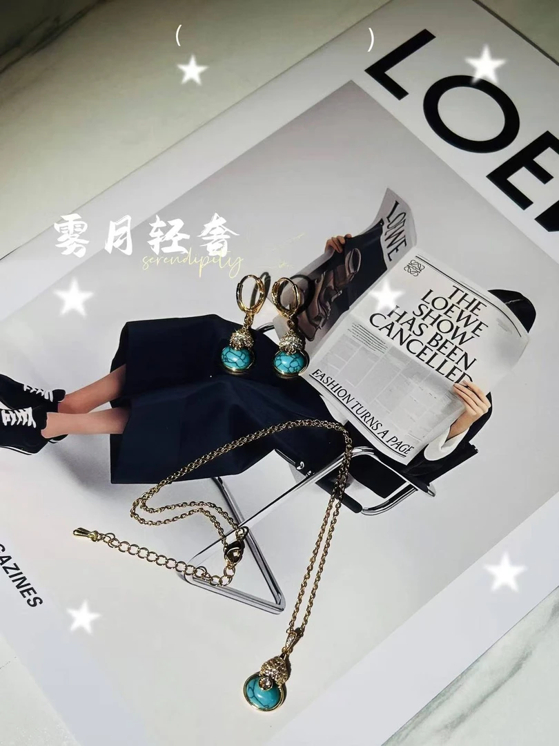 纯铜耳饰 原创设计个性松绿色民族风耳环重工设计国风项链复古