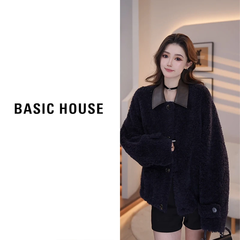 Basic House/百家好2025新款羊羔毛短款外套B1295B5U642（衣长57）