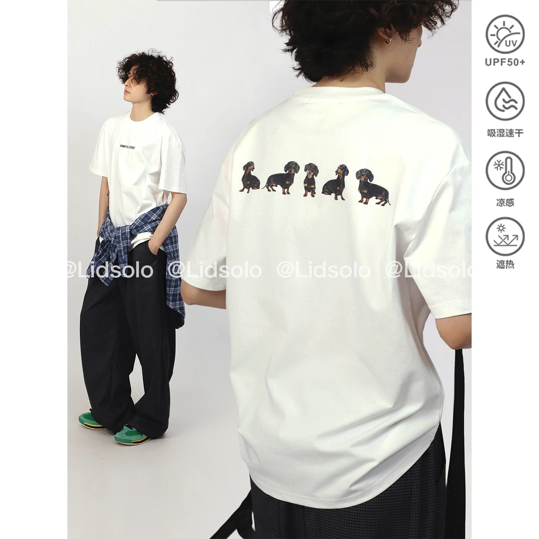 Lid solo夏季前后小腊肠狗印花T恤索罗娜防晒趣味图案短袖上衣