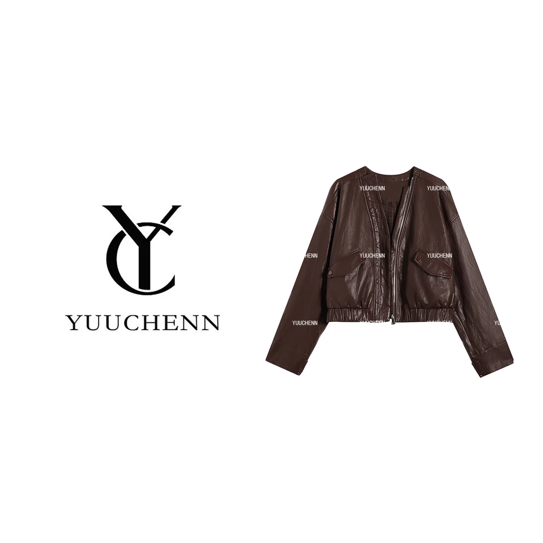 YUUCHENN 皮夹克外套女简约工装风立领时尚上衣JYY-W62176