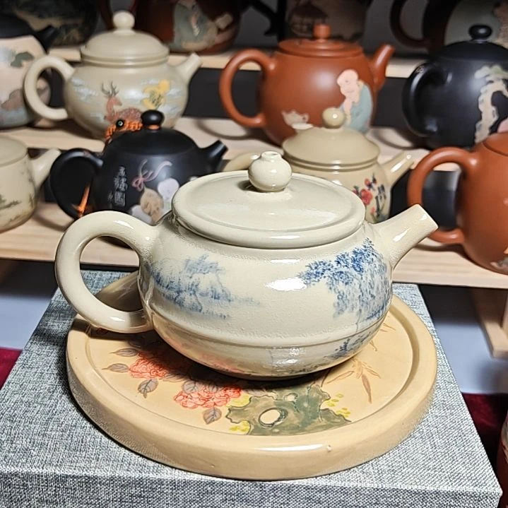 建水紫陶青花彩绘壶全品200cc