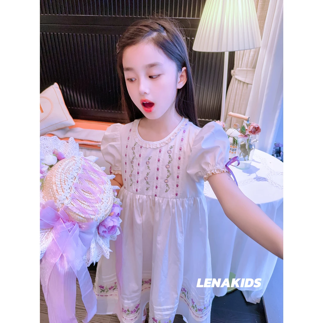 Lenakids【法式重工花花刺绣·100%纯棉凉感布裙】蝴蝶结25032603
