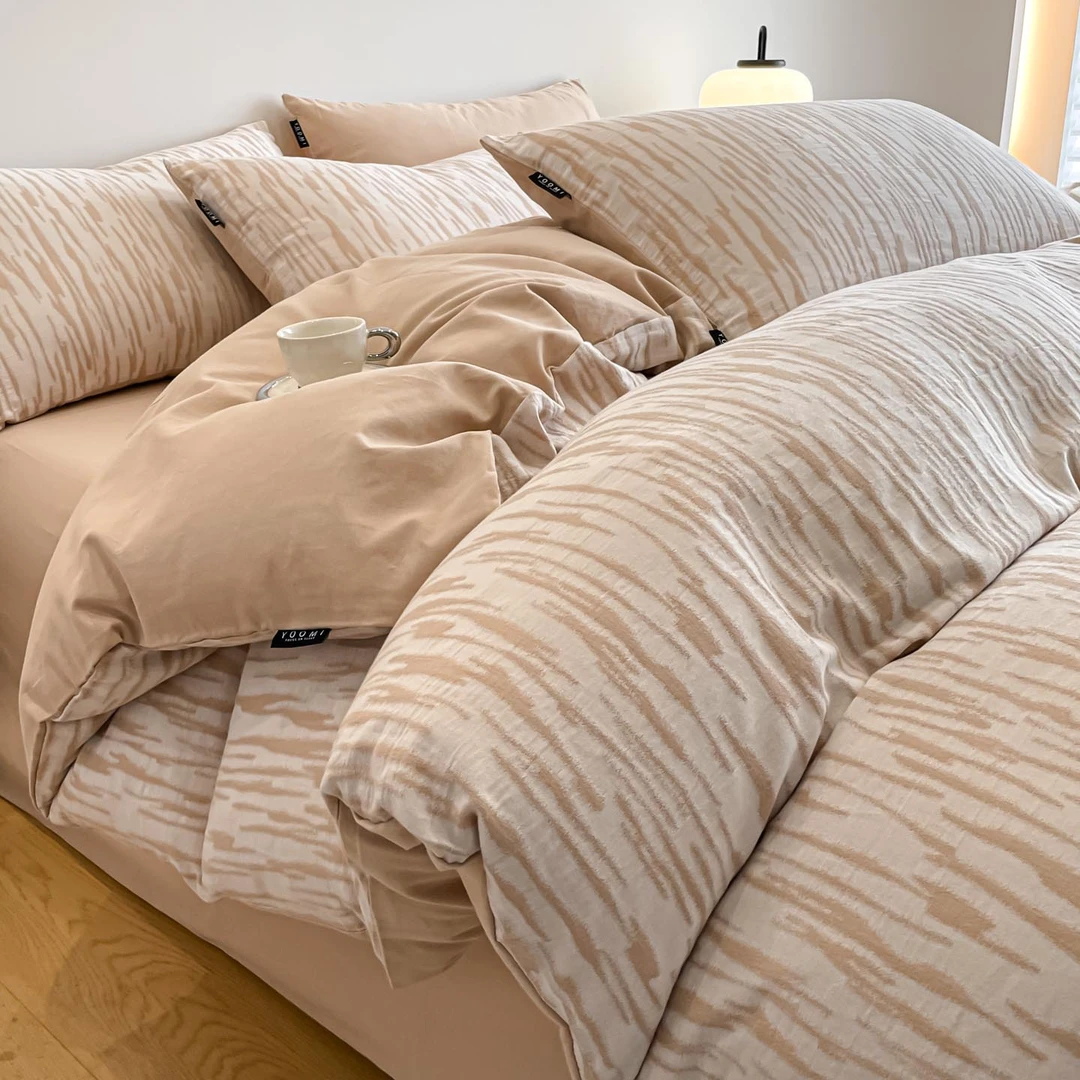 全棉提花磨毛 秋冬款暗纹提花 条纹简约轻奢风床上四件套