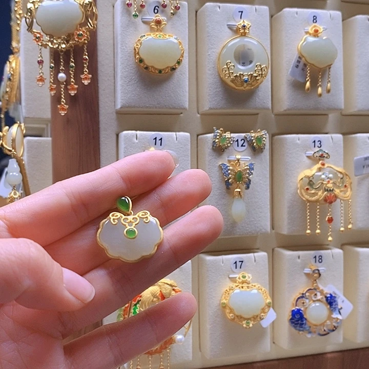 和田玉颈饰银S925镶嵌