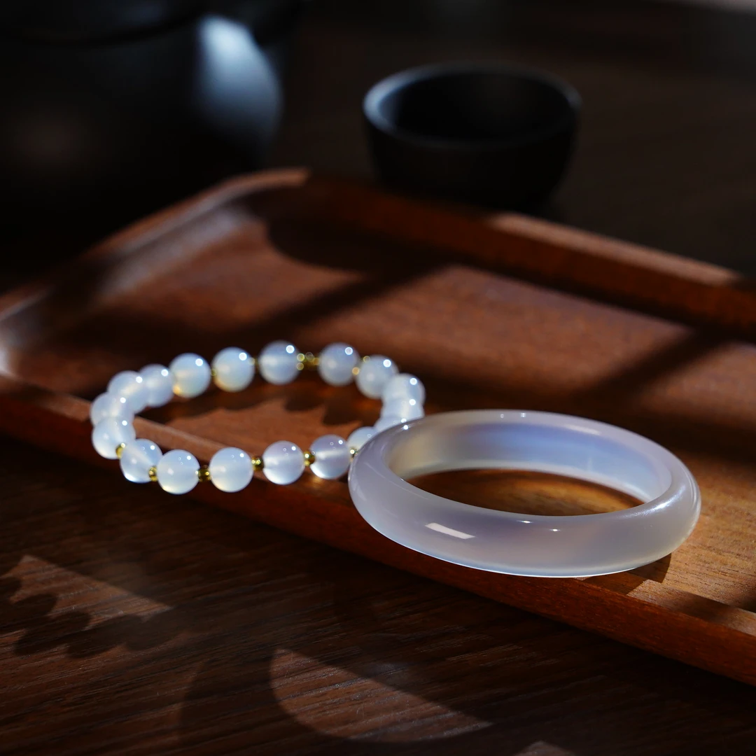 【睿泽鉴宝】玉髓白月光套装（手镯+手串）49-60
