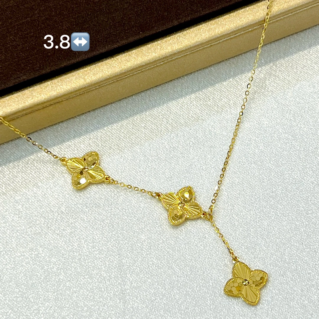 足金999三花幸运草项链女轻奢时尚百搭锁骨链
