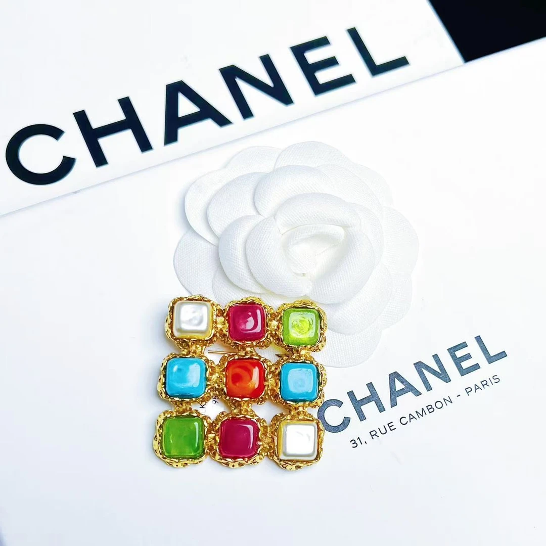 95新 Chanel/香奈儿 柚礼中古/香奈儿彩釉琉璃方块胸针LK506006