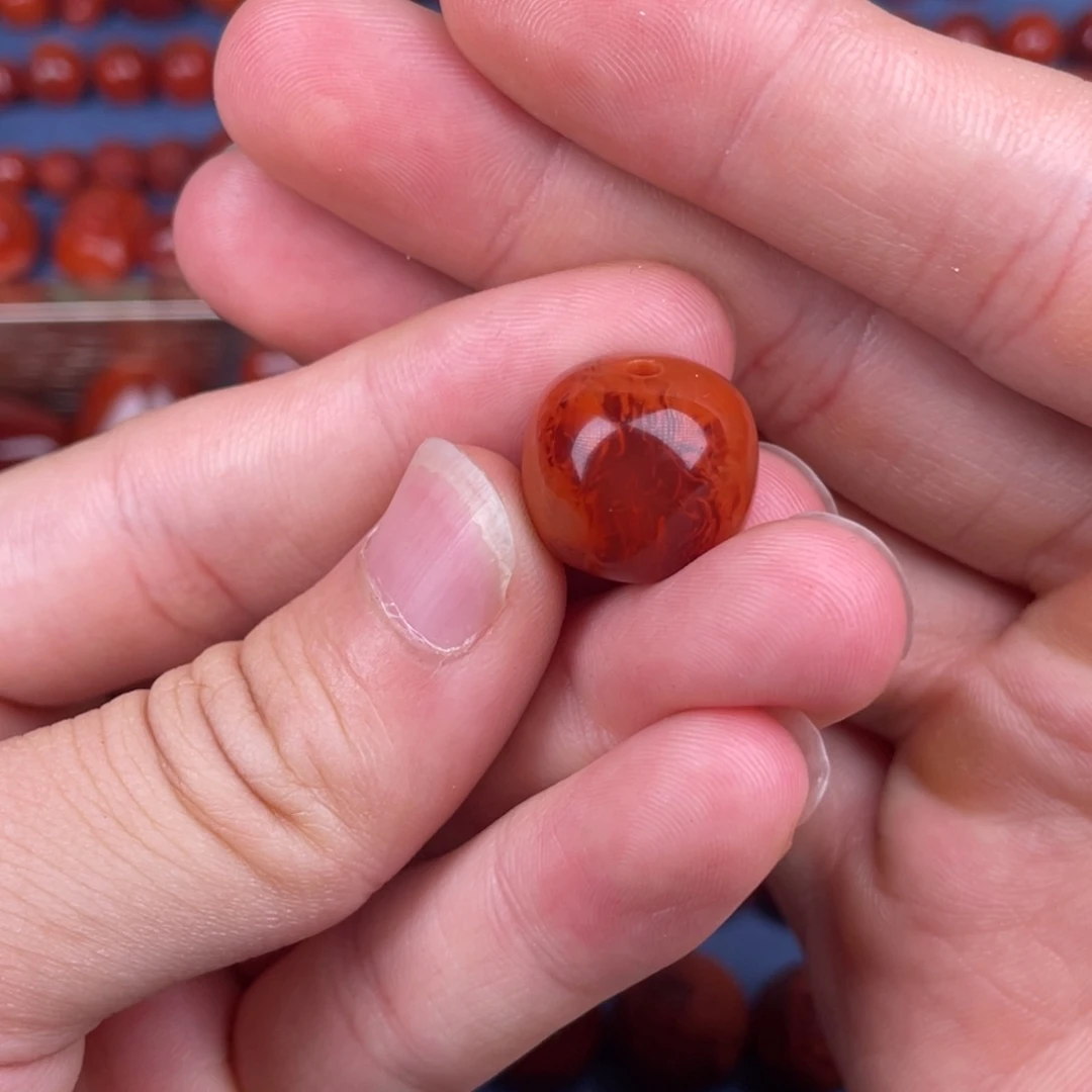 南红玛瑙未镶嵌其他15.7mm瓦西玫红火焰纹单珠