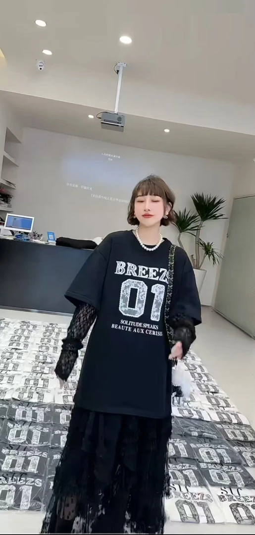 新款洋气2025洋气休闲上衣假俩件+蕾丝裙胖妹妹早春俩件套套装