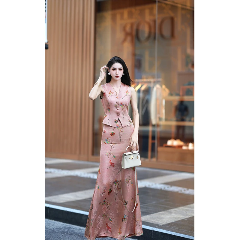 尤克菲儿 原创设计轻奢人丝提花两件套气质修身复古透气夏季套装