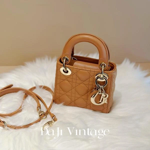 大吉中古/Dior迪奥焦糖棕色三格戴妃超mini单肩包