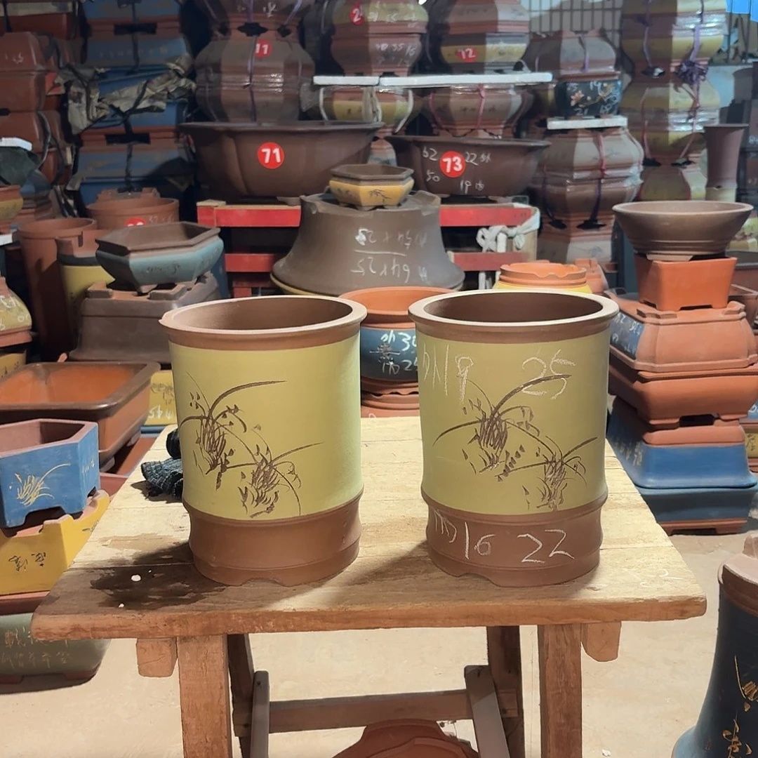 紫砂紫砂花盆竹节两个