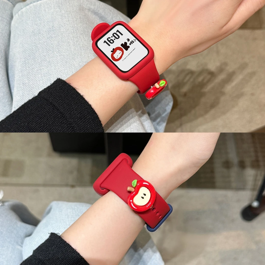 UhADa适用小米手环9pro表带可爱苹果钉硅胶小米8pro运动液态硅胶